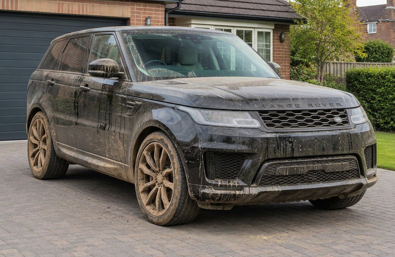 Before: dirty black SUV exterior
